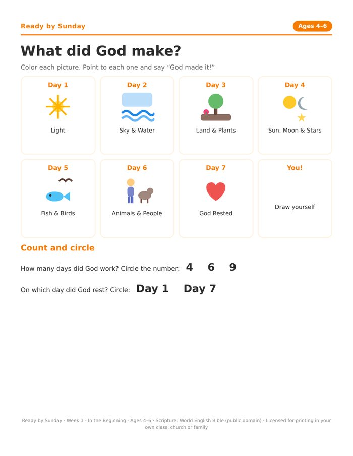 Activity page for ages 4 to 6